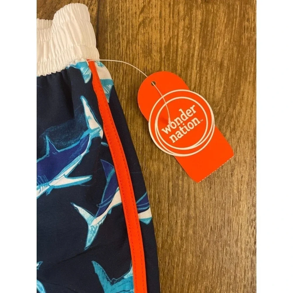 Wonder Nation Boys 12 Months Swim Trunks Swimming Suit Shorts Blue Fish Shark